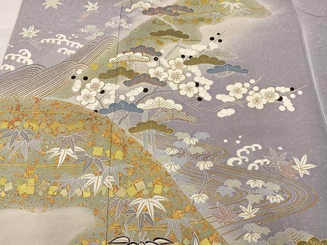 平和屋着物●訪問着　駒刺繍　松竹梅　暈し染め　金彩　正絹　逸品　AABJ9436ph