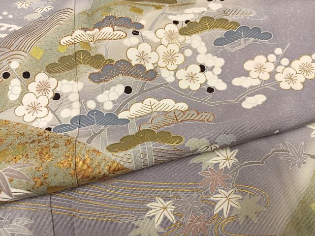 平和屋着物●訪問着　駒刺繍　松竹梅　暈し染め　金彩　正絹　逸品　AABJ9436ph