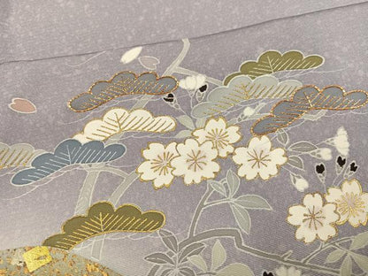 平和屋着物●訪問着　駒刺繍　松竹梅　暈し染め　金彩　正絹　逸品　AABJ9436ph