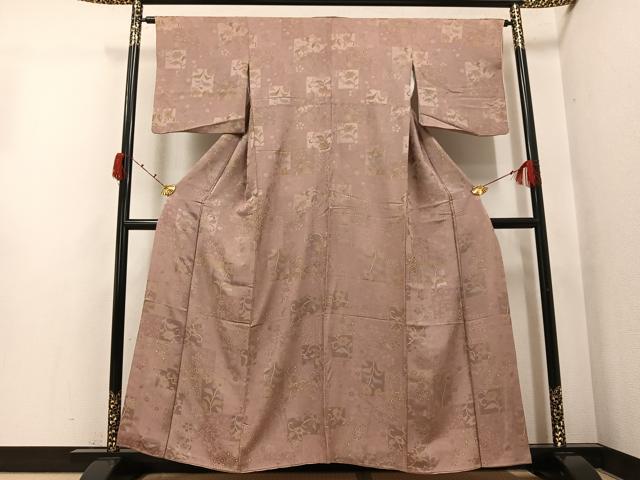 平和屋着物●上質な小紋　地紋起こし　草花文　正絹　逸品　AABJ9440ph