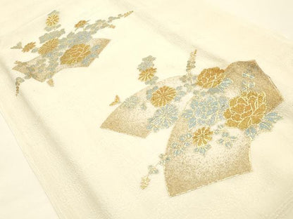 平和屋本店●和装小物　帯締め・帯揚げセット　高麗組 綾出し　地紙花文　金糸　金彩　暈し　逸品　未使用　AABJ9444ay