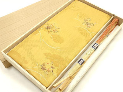 平和屋本店●和装小物　帯締め・帯揚げセット　笹浪組　雪輪花文　金糸　金彩　暈し　逸品　未使用　AABJ9445ay