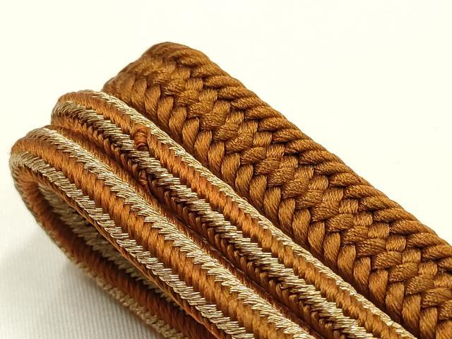 平和屋本店●和装小物　帯締め・帯揚げセット　平組　雪輪花文　金糸　撚り房　逸品　未使用　AABJ9446ay