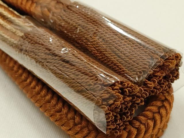 平和屋本店●和装小物　帯締め・帯揚げセット　平組　雪輪花文　金糸　撚り房　逸品　未使用　AABJ9446ay
