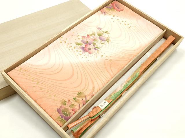 平和屋本店●和装小物　帯締め・帯揚げセット　高麗組 綾出し　草花文　金糸　金彩　暈し染め　逸品　未使用　AABJ9451ay