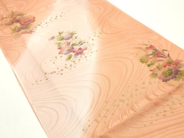平和屋本店●和装小物　帯締め・帯揚げセット　高麗組 綾出し　草花文　金糸　金彩　暈し染め　逸品　未使用　AABJ9451ay