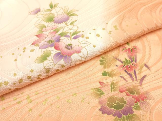 平和屋本店●和装小物　帯締め・帯揚げセット　高麗組 綾出し　草花文　金糸　金彩　暈し染め　逸品　未使用　AABJ9451ay