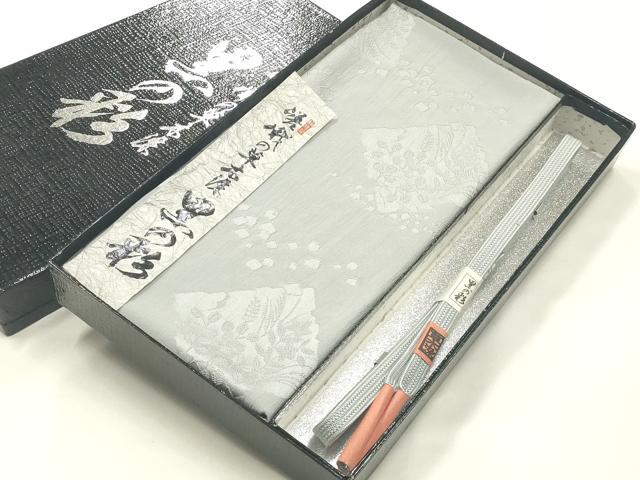 平和屋着物●和装小物　帯締め・帯揚げセット　高麗組　草木染　黒の彩　破れ色紙草地紋　逸品　未使用　AABJ9461ay