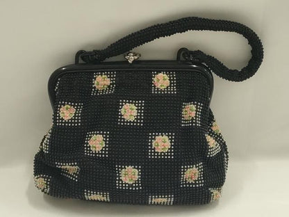 平和屋着物▼和装小物　和装バッグ　ビーズバッグ　ハンドバッグ　市松花文　逸品　AABJ9468ay