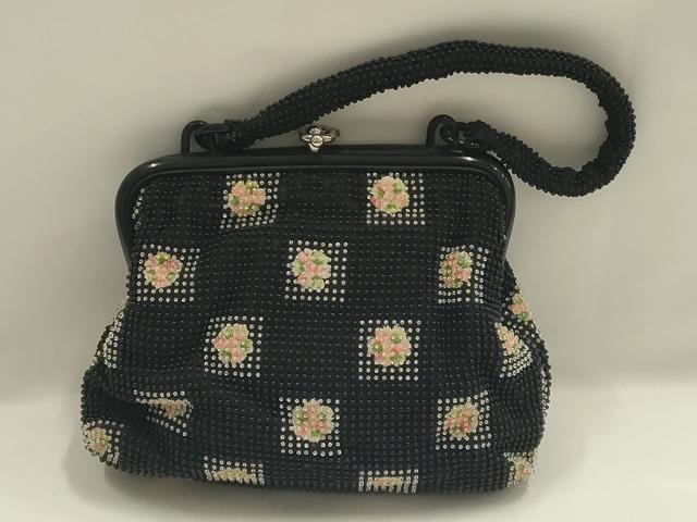 平和屋着物▼和装小物　和装バッグ　ビーズバッグ　ハンドバッグ　市松花文　逸品　AABJ9468ay