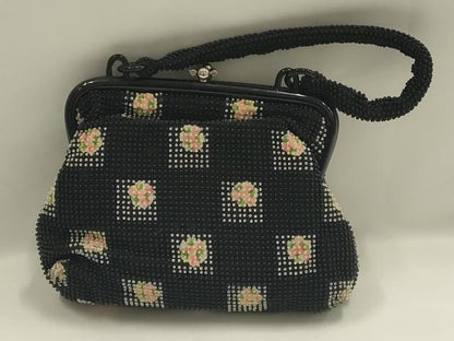 平和屋着物▼和装小物　和装バッグ　ビーズバッグ　ハンドバッグ　市松花文　逸品　AABJ9468ay