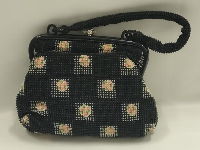 平和屋着物▼和装小物　和装バッグ　ビーズバッグ　ハンドバッグ　市松花文　逸品　AABJ9468ay