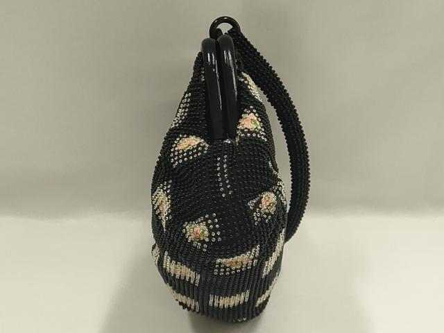 平和屋着物▼和装小物　和装バッグ　ビーズバッグ　ハンドバッグ　市松花文　逸品　AABJ9468ay