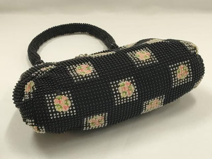 平和屋着物▼和装小物　和装バッグ　ビーズバッグ　ハンドバッグ　市松花文　逸品　AABJ9468ay