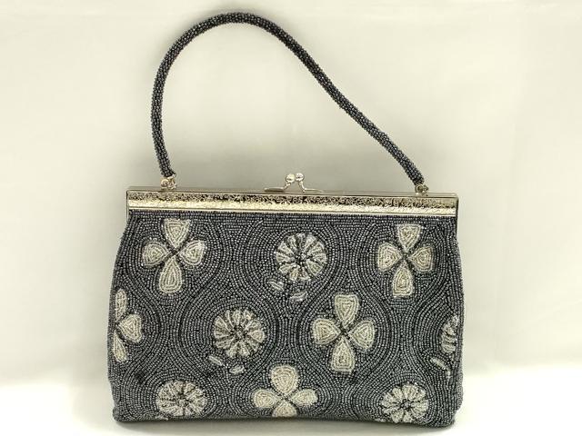 平和屋着物▼和装小物　和装バッグ　ビーズバッグ　ハンドバッグ　がま口　立涌花文　ラインストーン　逸品　AABJ9470ay