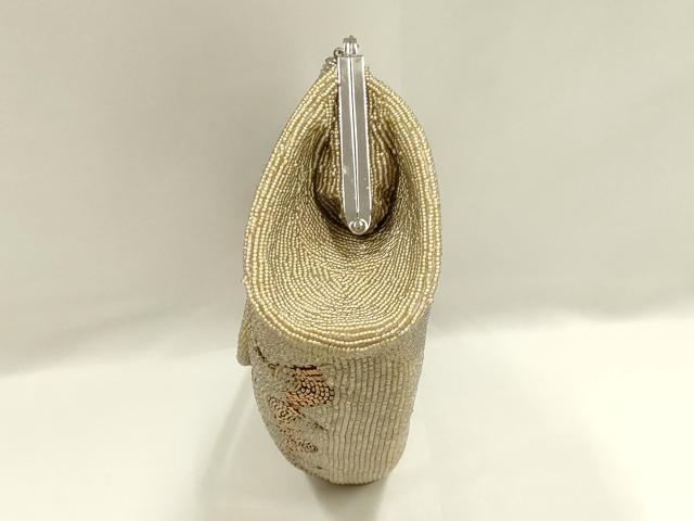 平和屋着物▼和装小物　和装バッグ　ビーズバッグ　ハンドバッグ　がま口　扇菱文　逸品　AABJ9471ay