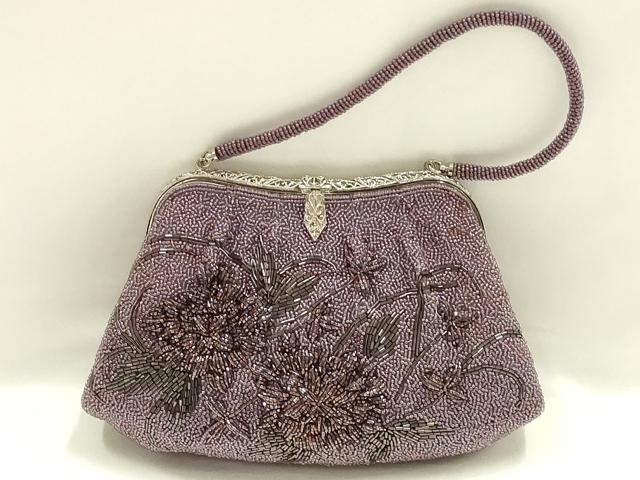 平和屋着物▼和装小物　和装バッグ　ビーズバッグ　ハンドバッグ　花柄　逸品　AABJ9473ay