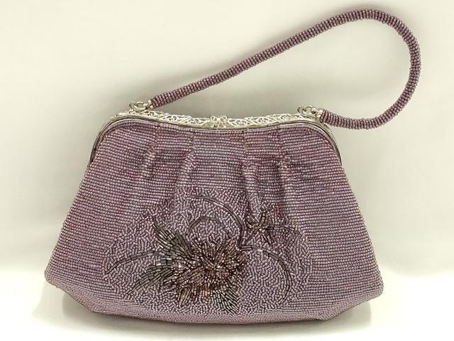 平和屋着物▼和装小物　和装バッグ　ビーズバッグ　ハンドバッグ　花柄　逸品　AABJ9473ay
