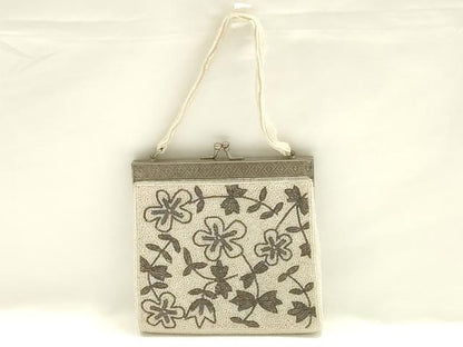 平和屋着物▼和装小物　和装バッグ　ビーズバッグ　ハンドバッグ　がま口　草花文　逸品　AABJ9475ay