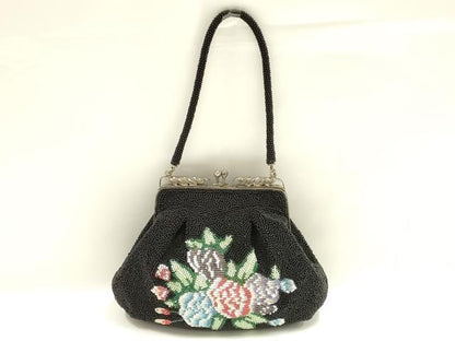 平和屋着物▼和装小物　和装バッグ　ビーズバッグ　ハンドバッグ　がま口　花柄　逸品　AABJ9481ay