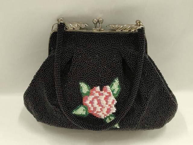 平和屋着物▼和装小物　和装バッグ　ビーズバッグ　ハンドバッグ　がま口　花柄　逸品　AABJ9481ay