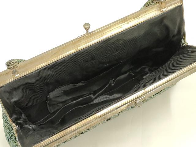 平和屋着物▼和装小物　和装バッグ　ビーズバッグ　ハンドバッグ　クラッチバッグ　がま口　笹竹文　逸品　AABJ9483ay