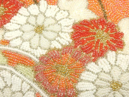 平和屋着物▼和装小物　和装バッグ　ビーズバッグ　ハンドバッグ　草花文　逸品　AABJ9484ay