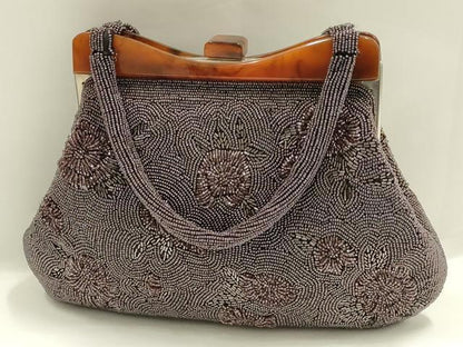 平和屋着物▼和装小物　和装バッグ　ビーズバッグ　ハンドバッグ　花柄　逸品　AABJ9486ay
