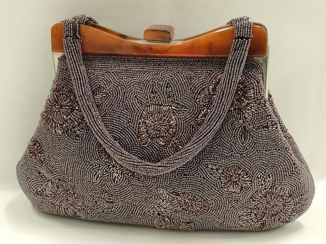 平和屋着物▼和装小物　和装バッグ　ビーズバッグ　ハンドバッグ　花柄　逸品　AABJ9486ay