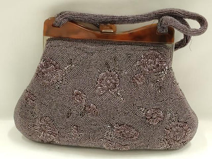 平和屋着物▼和装小物　和装バッグ　ビーズバッグ　ハンドバッグ　花柄　逸品　AABJ9486ay