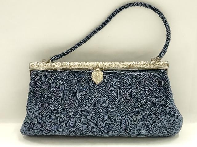 平和屋着物▼和装小物　和装バッグ　ビーズバッグ　ハンドバッグ　幾何学模様　逸品　AABJ9487ay