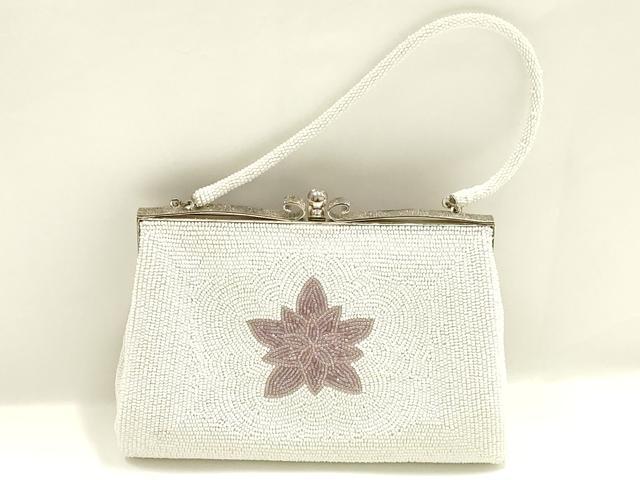 平和屋着物▼和装小物　和装バッグ　ビーズバッグ　ハンドバッグ　花柄　逸品　AABJ9492ay