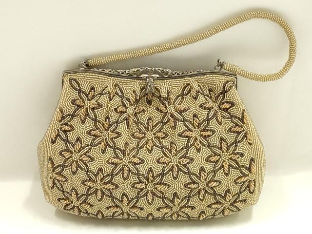 平和屋着物▼和装小物　和装バッグ　ビーズバッグ　ハンドバッグ　花柄　逸品　AABJ9494ay