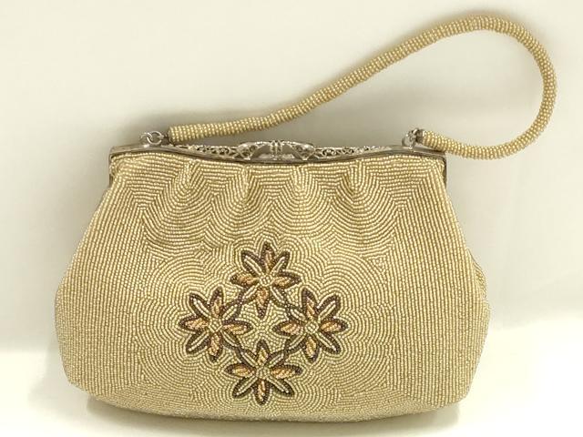 平和屋着物▼和装小物　和装バッグ　ビーズバッグ　ハンドバッグ　花柄　逸品　AABJ9494ay