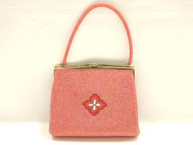 平和屋着物▼和装小物　和装バッグ　ビーズバッグ　ハンドバッグ　亀甲花文　逸品　AABJ9495ay