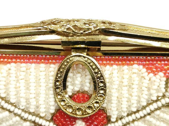平和屋着物▼和装小物　和装バッグ　ビーズバッグ　ハンドバッグ　亀甲花文　逸品　AABJ9495ay