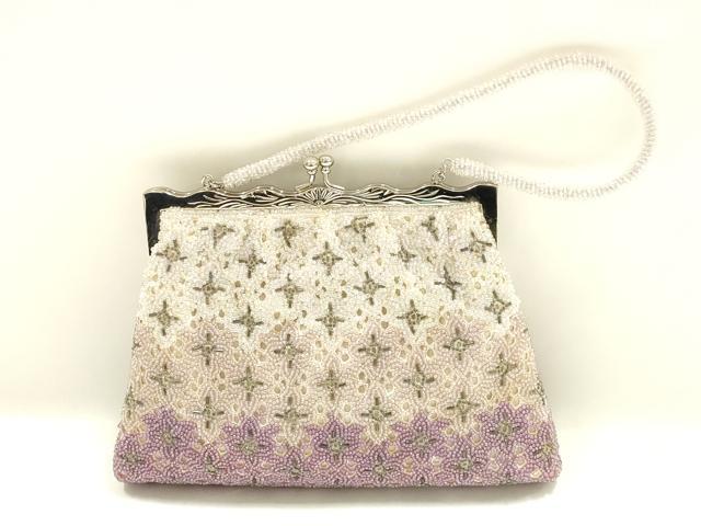 平和屋着物▼和装小物　和装バッグ　ビーズバッグ　ハンドバッグ　がま口　花柄　逸品　AABJ9501ay