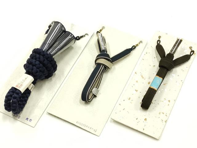 平和屋着物▼男性　和装小物　羽織紐まとめて3点　平組・丸組　紺・茶色系　切り房　逸品　AABJ9515ay