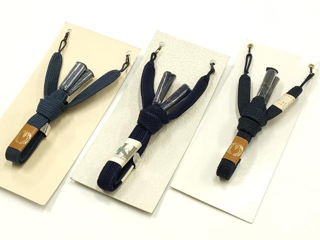 平和屋着物▼男性　和装小物　羽織紐まとめて3点　平組　紺・青色系　切り房　逸品　AABJ9516ay