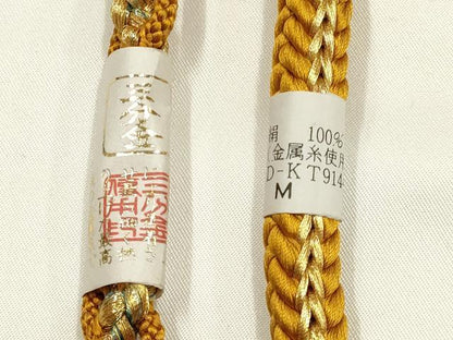 平和屋着物▼和装小物　上質な帯締め　帯留め付き　天然石　縞メノー　瑪瑙　ラインストーン　三分金糸　逸品　未使用　AABJ9537ay