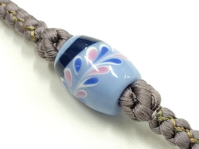 平和屋着物▼和装小物　上質な帯締め　帯留め付き　蜻蛉玉　金糸　正絹　逸品　未使用　AABJ9542ay