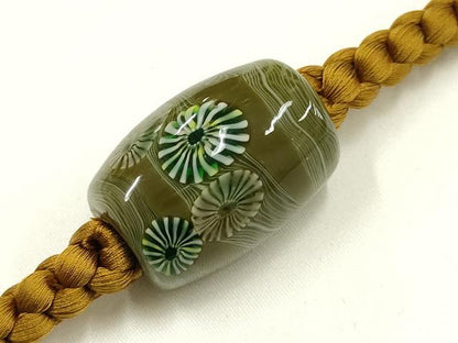 平和屋着物▼和装小物　上質な帯締め　翠嵐工房　帯留め付き　蜻蛉玉　正絹　逸品　未使用　AABJ9549ay