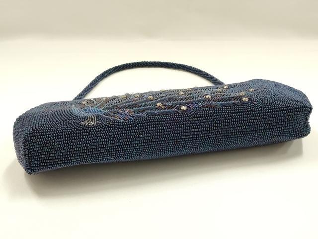 平和屋着物▼和装小物　和装バッグ　ハンドバッグ　ビーズバッグ　がま口　孔雀　ラインストーン　花柄　逸品　AABJ9580ay
