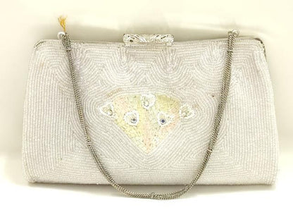 平和屋着物▼和装小物　和装バッグ　ハンドバッグ　ビーズバッグ　手刺繍　孔雀羽　ラインストーン　逸品　未使用　AABJ9587ay