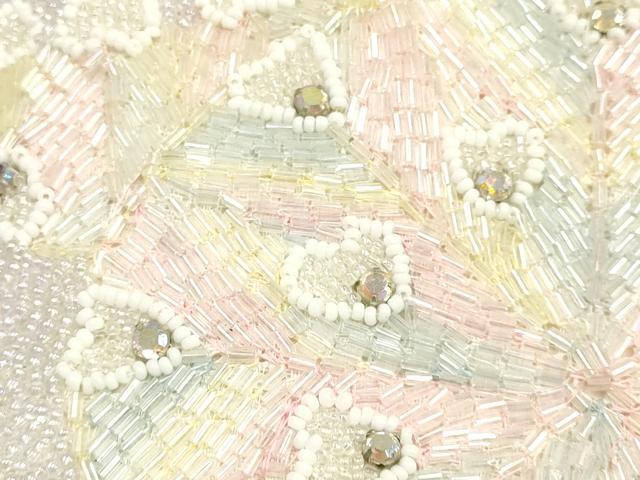 平和屋着物▼和装小物　和装バッグ　ハンドバッグ　ビーズバッグ　手刺繍　孔雀羽　ラインストーン　逸品　未使用　AABJ9587ay