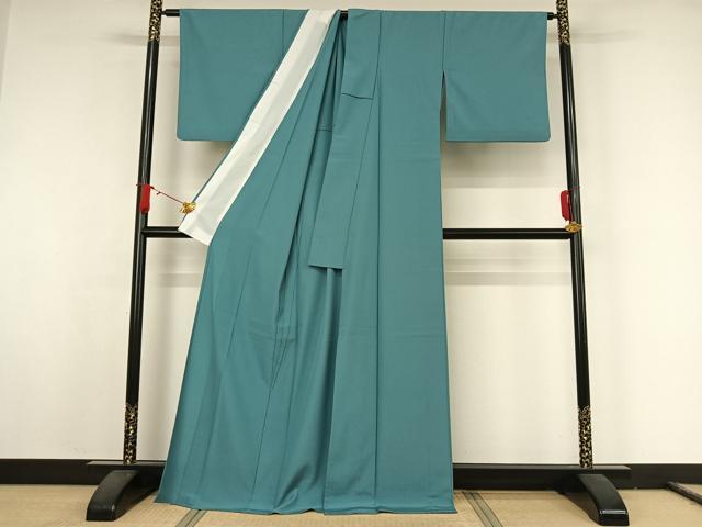 平和屋着物▽色無地　単衣　新橋色　洗える着物　AABJ9604jh