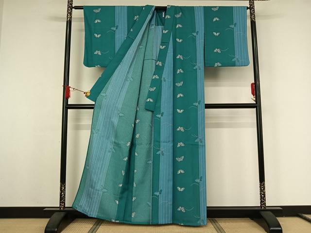 平和屋着物▽小紋　単衣　舞蝶文　洗える着物　AABJ9605jh