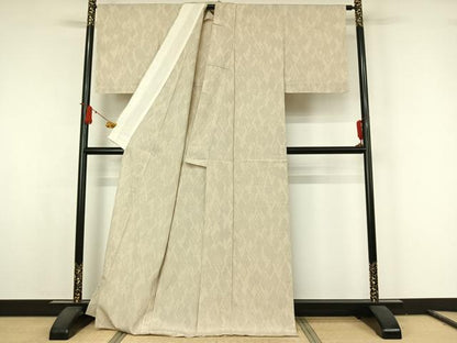 平和屋着物▽本塩沢　単衣　110亀甲　菱文　正絹　逸品　AABJ9610jh