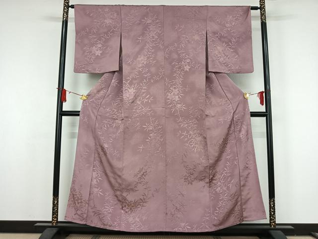 平和屋着物▽上質な小紋　単衣　草花文　銀通し地　正絹　逸品　AABJ9611jh