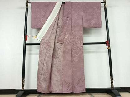 平和屋着物▽上質な小紋　単衣　草花文　銀通し地　正絹　逸品　AABJ9611jh